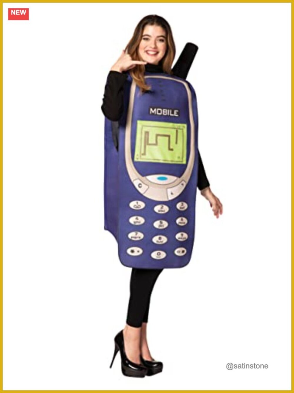 Retro 2000s Cell Phone Costume Adult One Size Polyester Cosplay Party Tunic